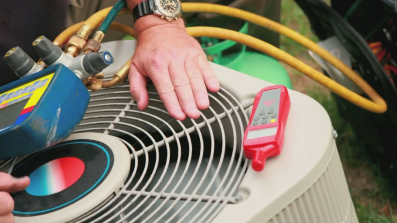 close up of air conditioner being installed